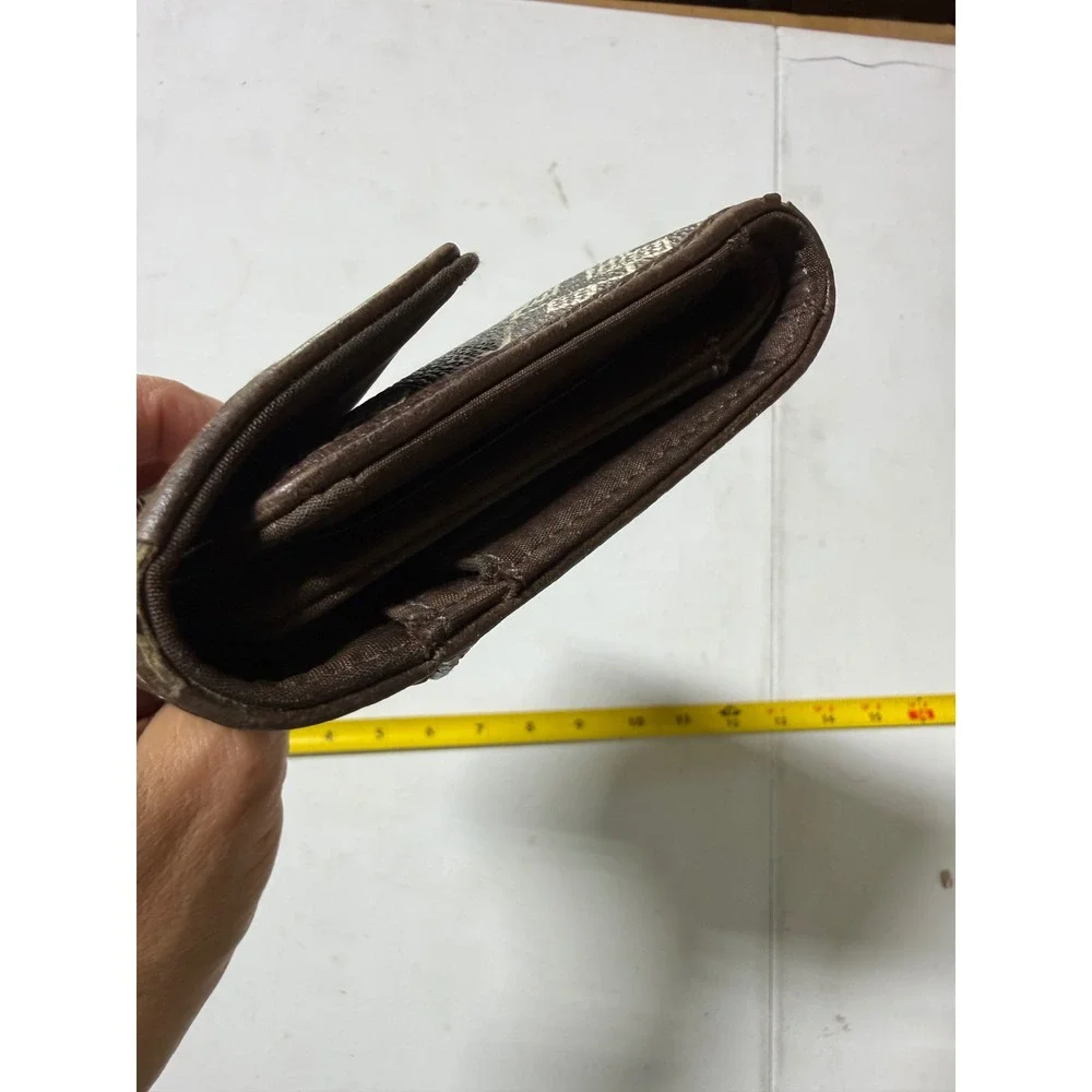 Tommy Hilfiger Monogram Trifold Wallet Brown Turn Lock Logo Geometric Women